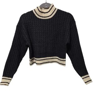 Heartloom Cropped Black Cable-Knit Sweater